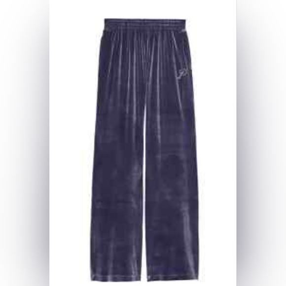 XL VS PINK Velour Rhinestone Logo w/Pockets Wide Leg Joggers Midnight Navy Blue - Picture 3 of 9